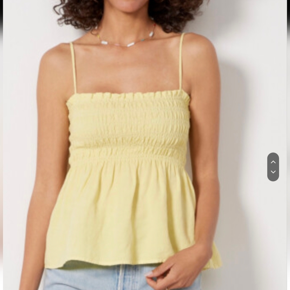 CLOTH & STONE NWT Smocked Linen Blend Square Neck Peplum Tank Top